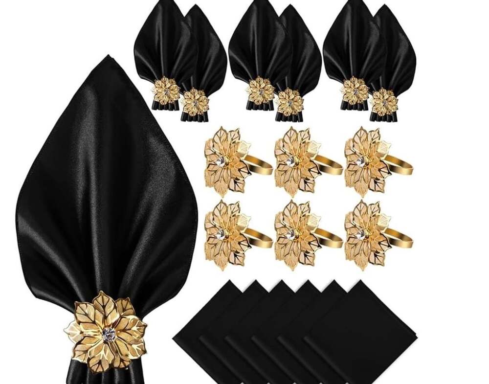 VIJIV 12 Pack Cloth Napkins and Gold Napkin Rings Set of 6